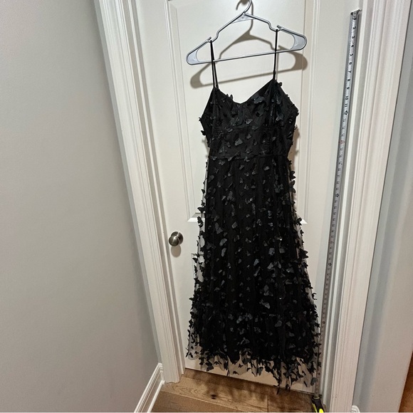 betsey johnson black butterfly dress 1990s Betsey Johnson Butterfly Print Rayon Crepe Black Floral Bias Cut   Breath Of the Earth